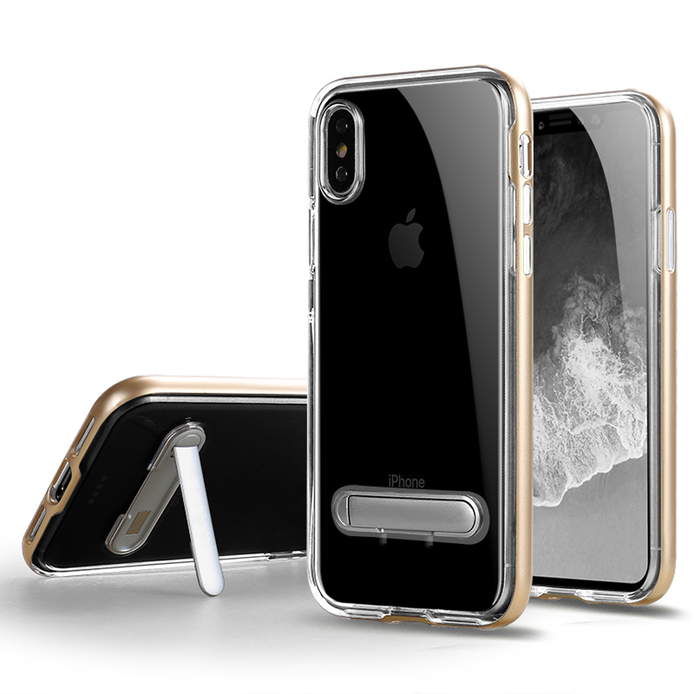iPHONE Xs Max Clear Armor Bumper Kickstand Case (Gold)